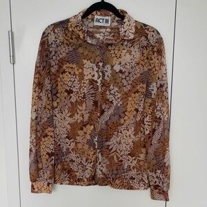 Vintage Made in USA 70s Floral Button Down Blouse in Brown Floral Size XS